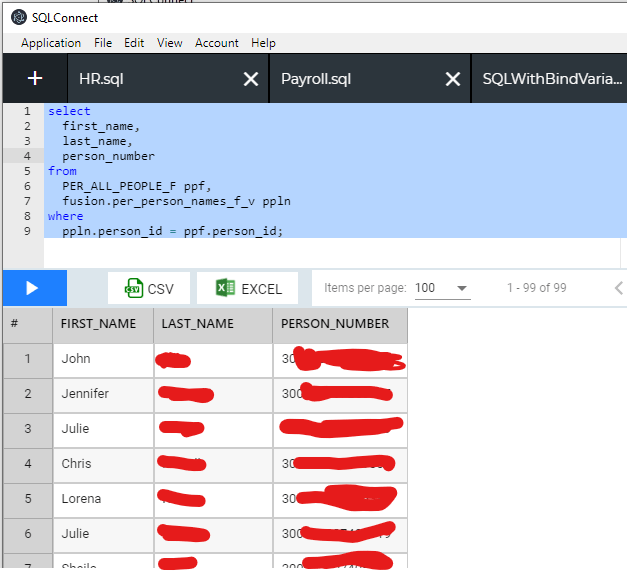 Results of Query in SQLConnect