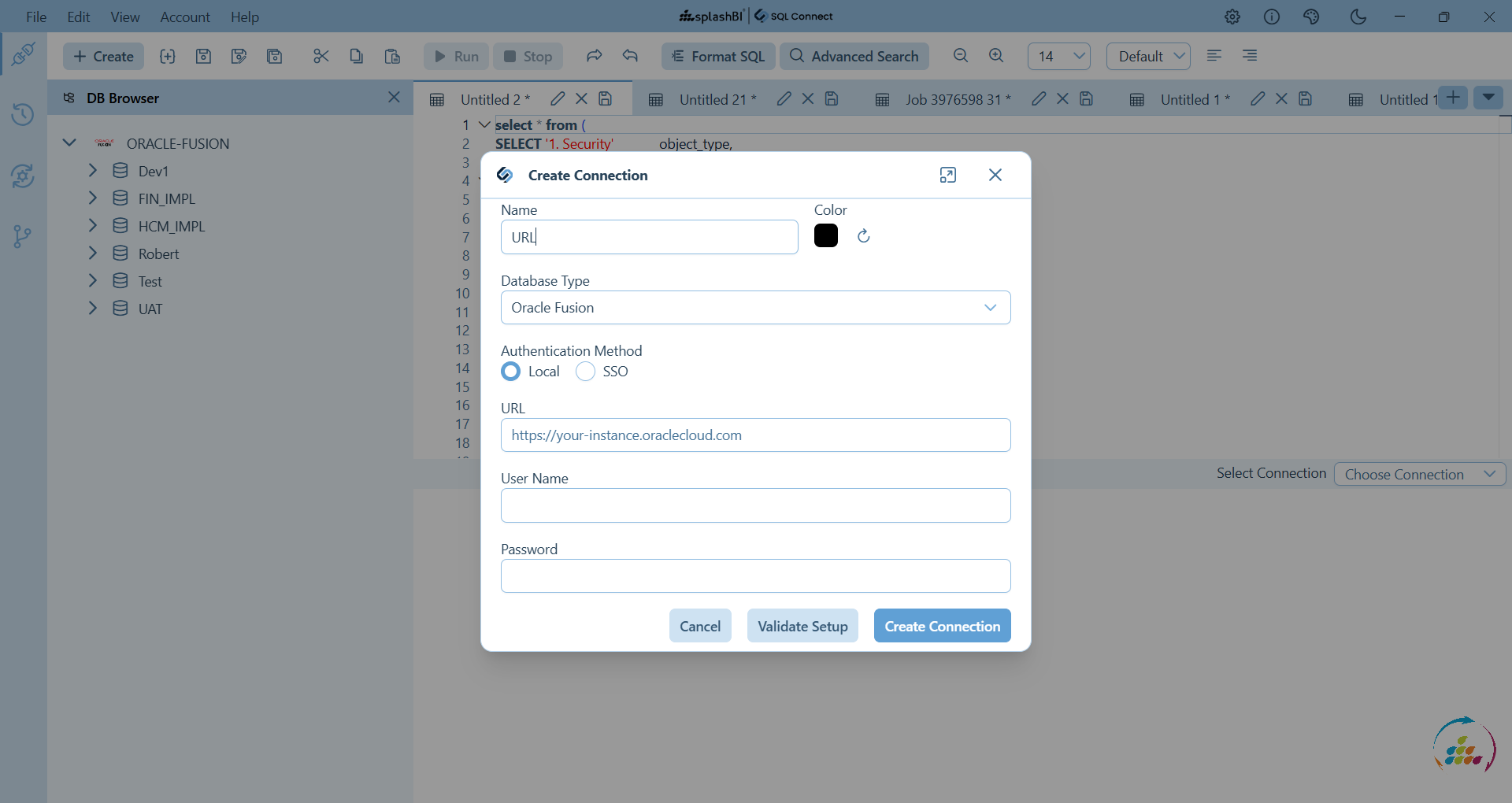 SQLConnect - An Oracle Cloud Tool by SplashBI!